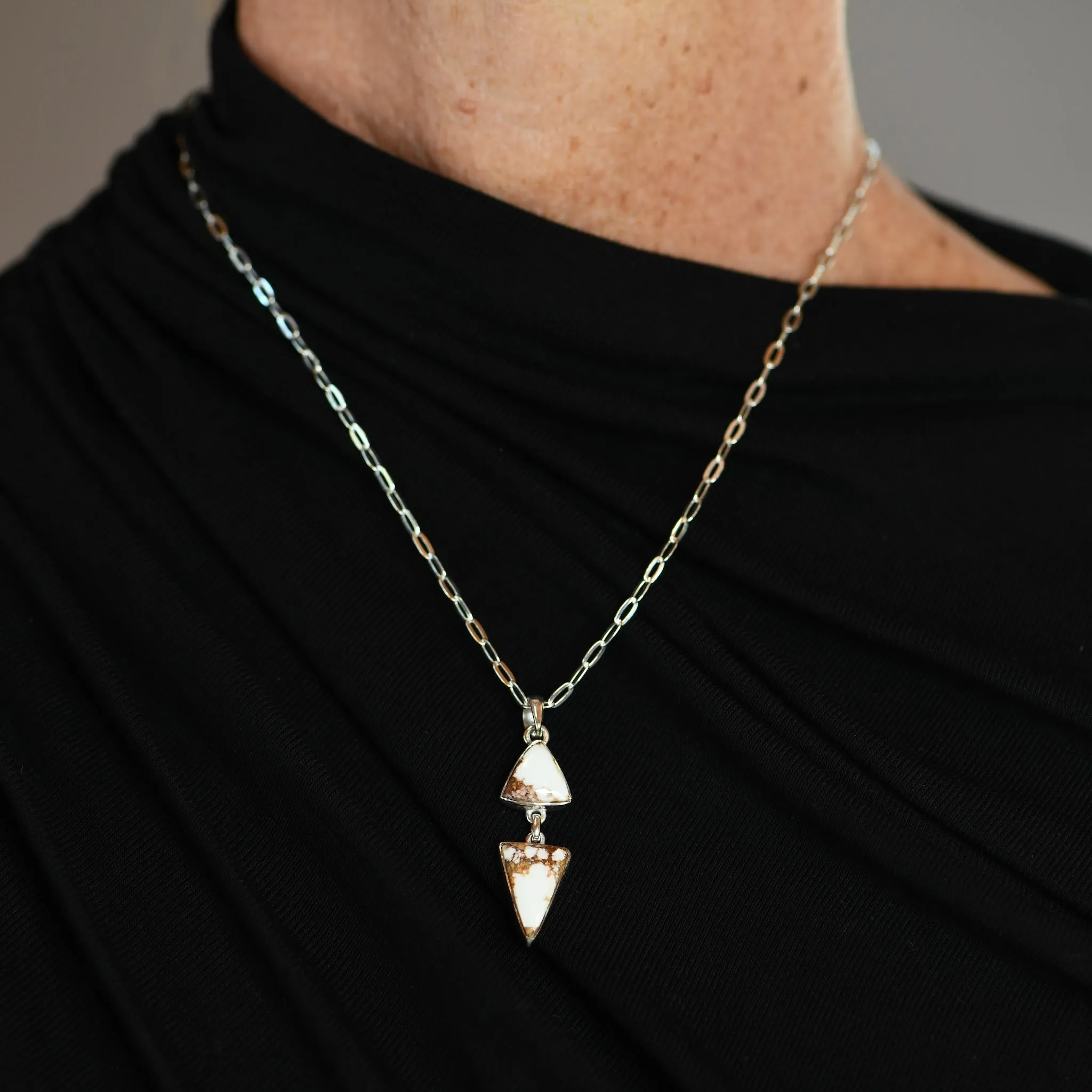 Natural White Horse Stone Necklace | Handmade Sterling Silver Arrow Pendant | Bohemian Gemstone Jewelry