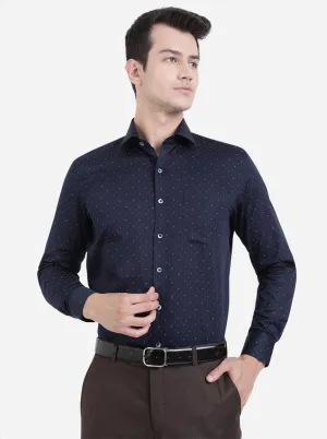 Navy Blue Printed Regular Fit Formal Shirt | JadeBlue