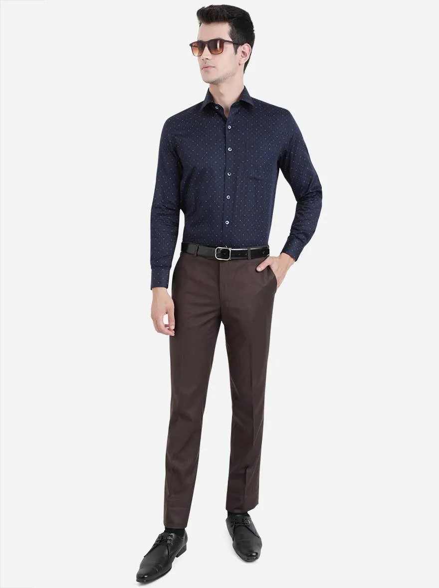 Navy Blue Printed Regular Fit Formal Shirt | JadeBlue