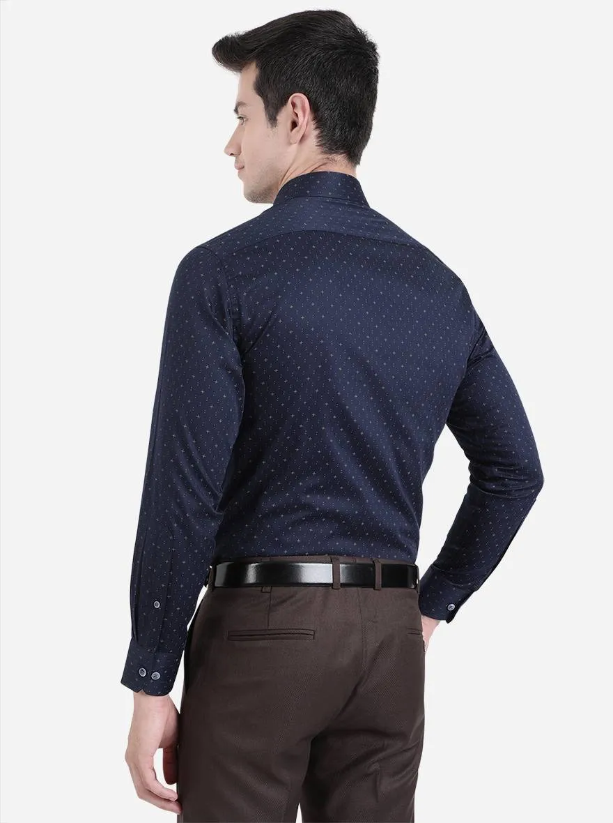 Navy Blue Printed Regular Fit Formal Shirt | JadeBlue