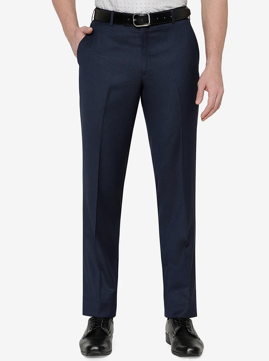 Navy Blue Solid Classic Fit Formal Trouser | JadeBlue