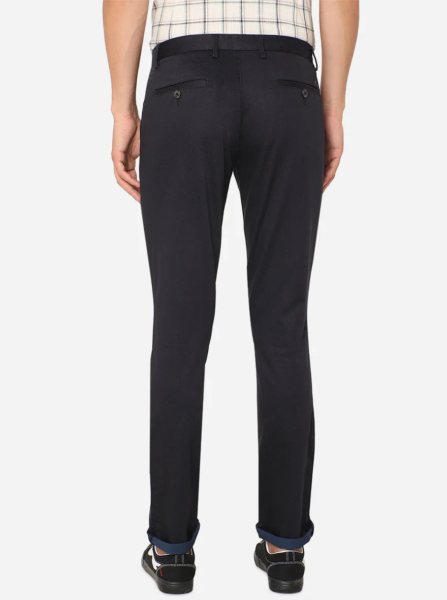 Navy Blue Solid Uno Fit Casual Trouser | JadeBlue