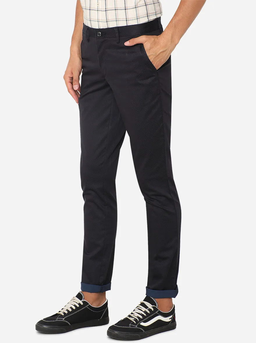 Navy Blue Solid Uno Fit Casual Trouser | JadeBlue