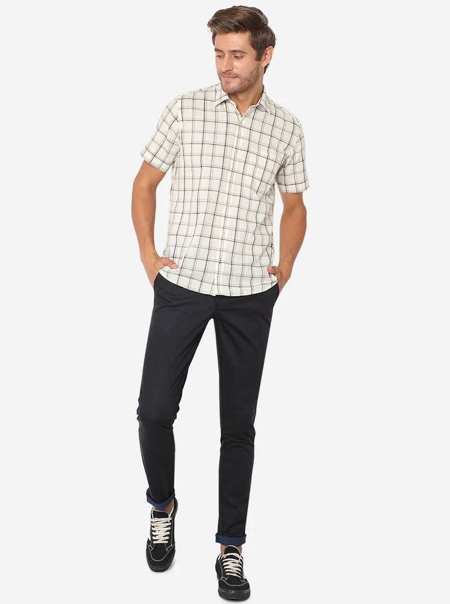 Navy Blue Solid Uno Fit Casual Trouser | JadeBlue