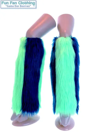 Neon Green & Navy Faux Fur Leg Warmers - Game Day Booties - Sports Leg Warmers