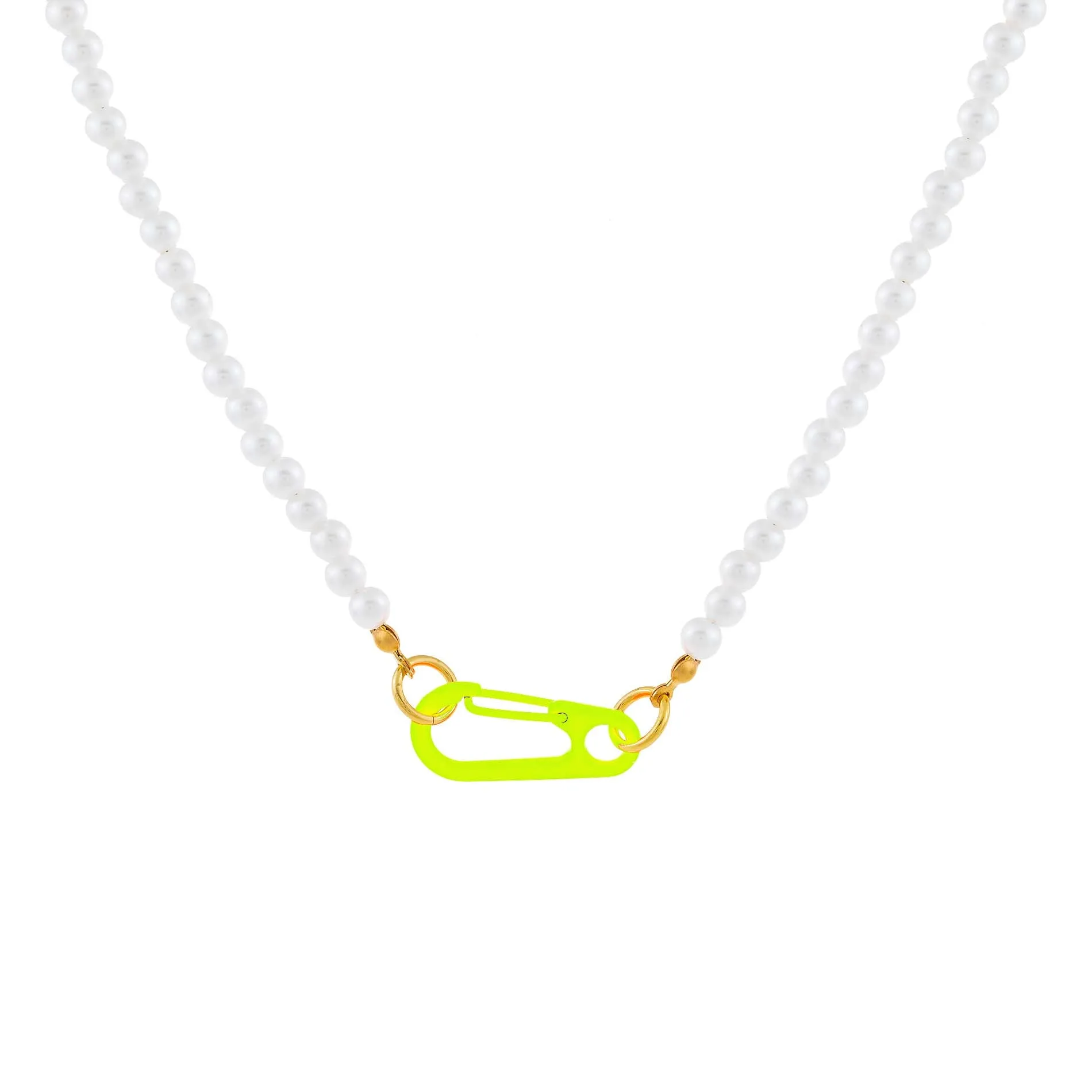Neon Paperclip Pearl Necklace