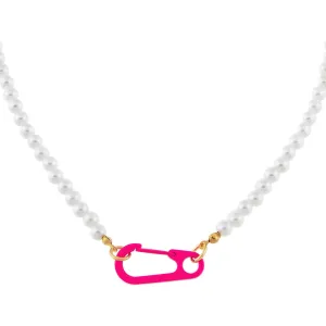 Neon Paperclip Pearl Necklace