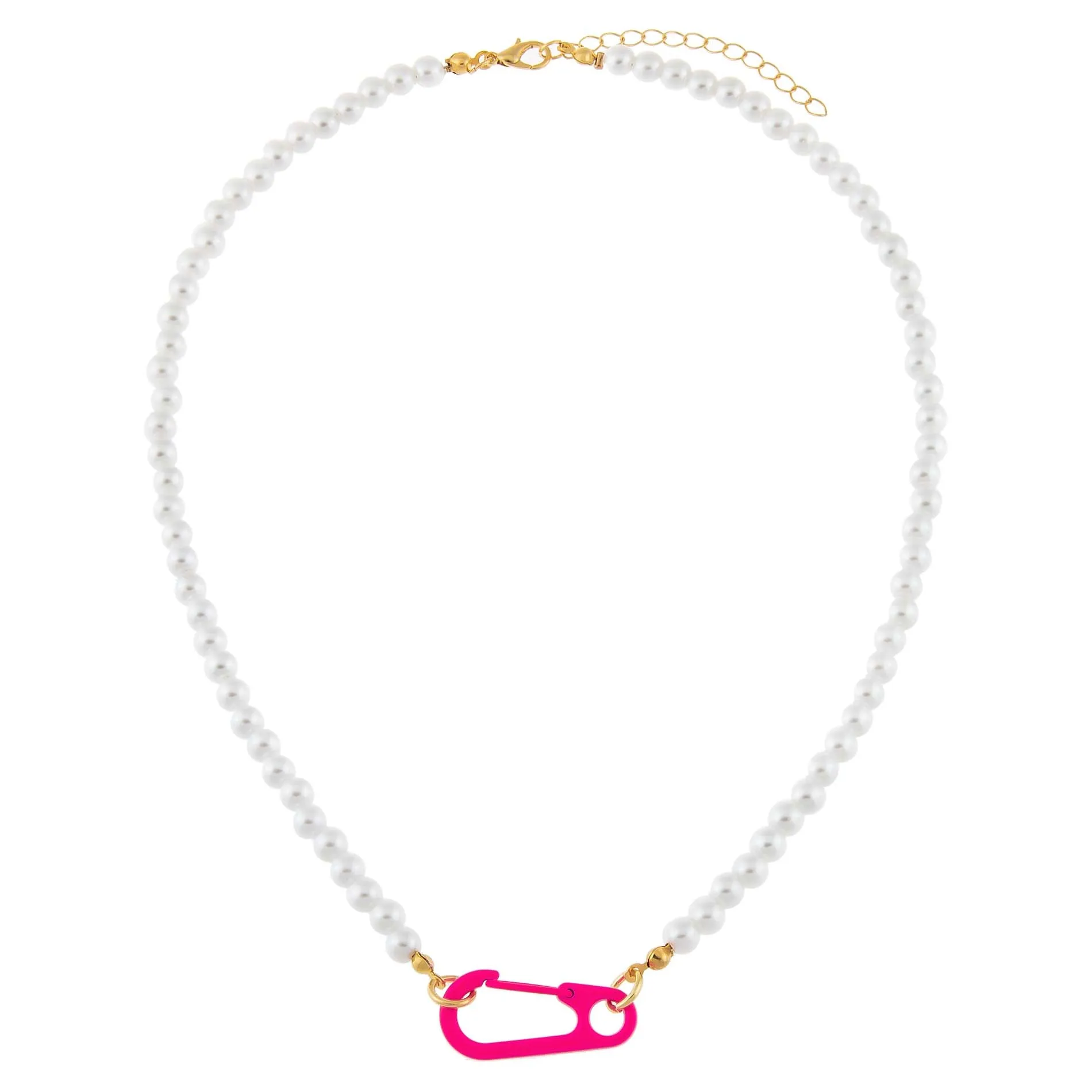 Neon Paperclip Pearl Necklace