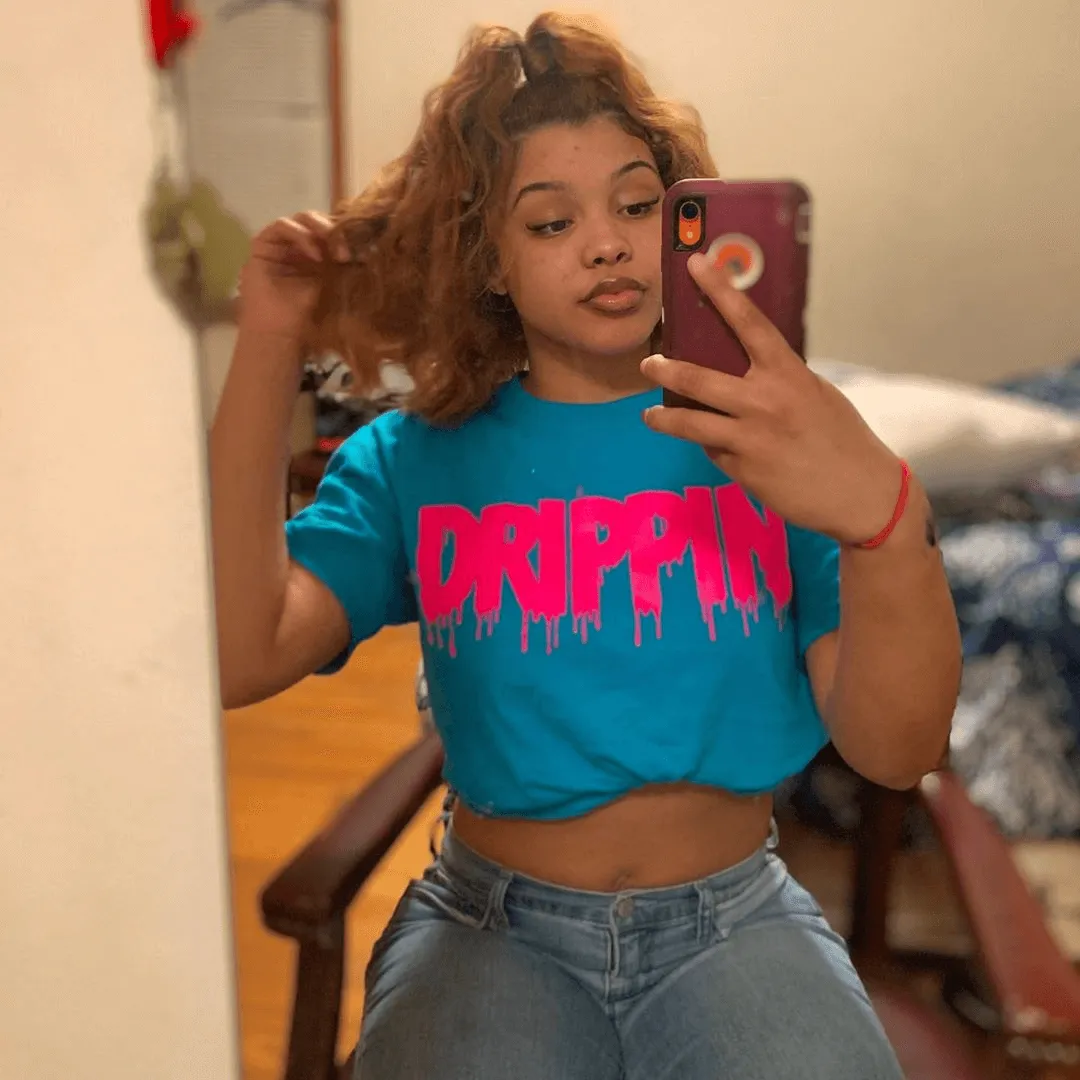 Neon Pink Drippin | Caribbean Blue Tee