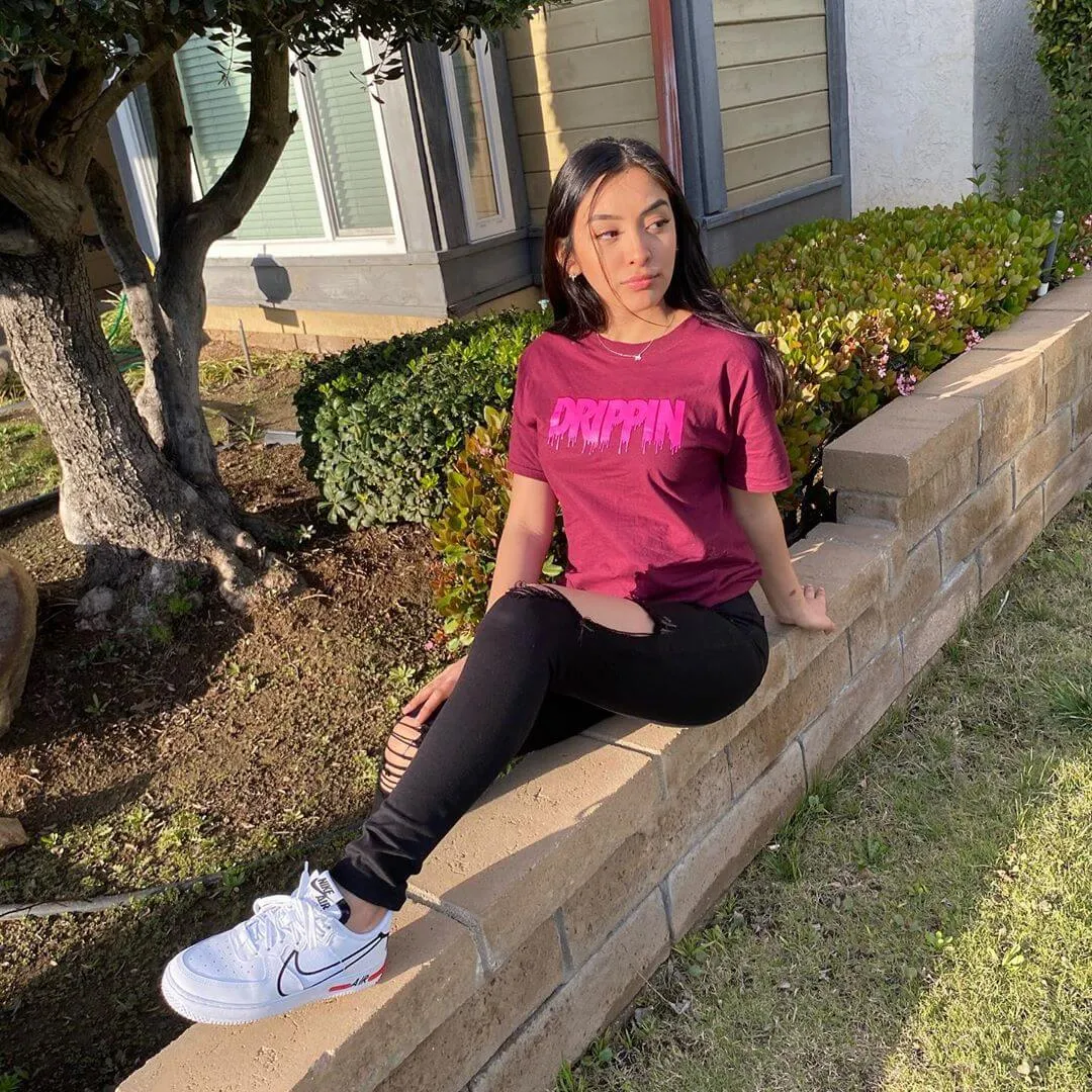 Neon Pink Drippin (V3) | Maroon Tee