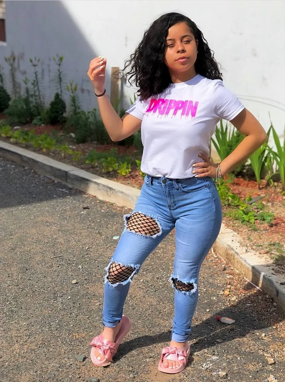 Neon Pink Drippin (V3) | White Tee