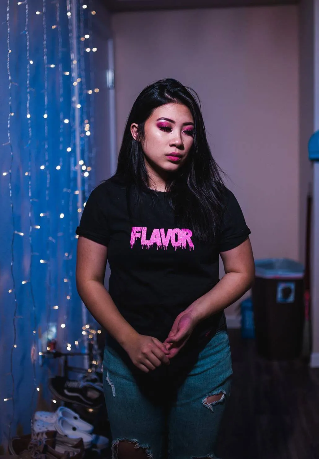 Neon Pink Glitter Flavor (S) | Black Tee