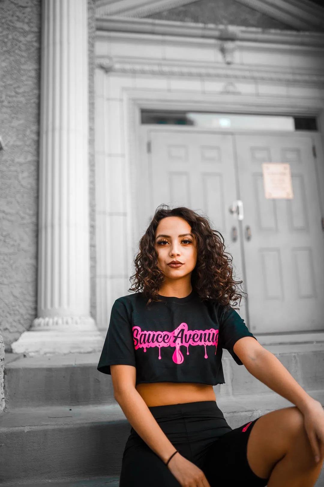 Neon Pink SA Drip | Black Tee