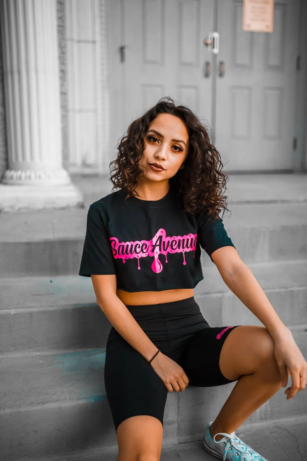 Neon Pink SA Drip | Black Tee