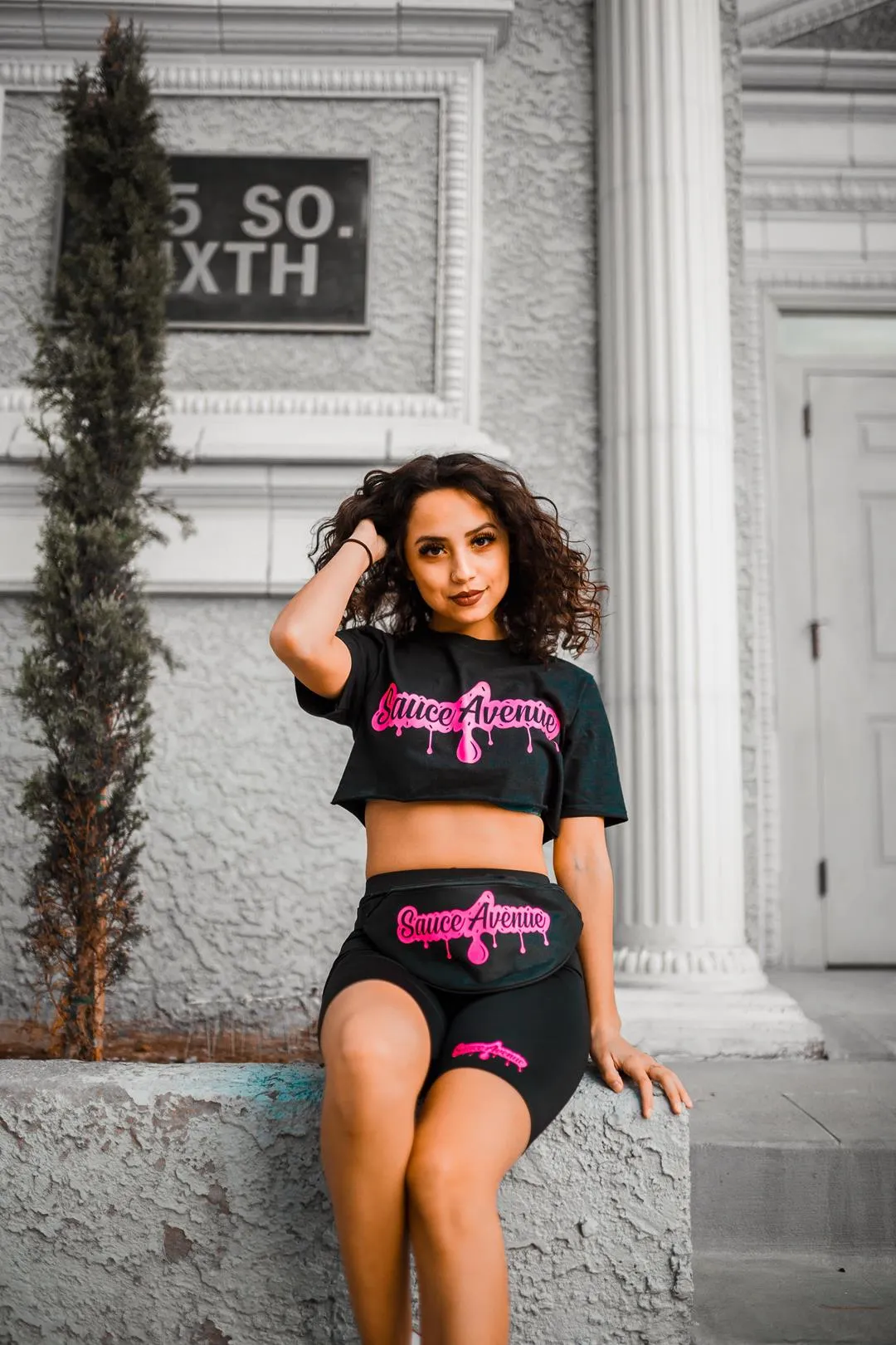 Neon Pink SA Drip | Black Tee