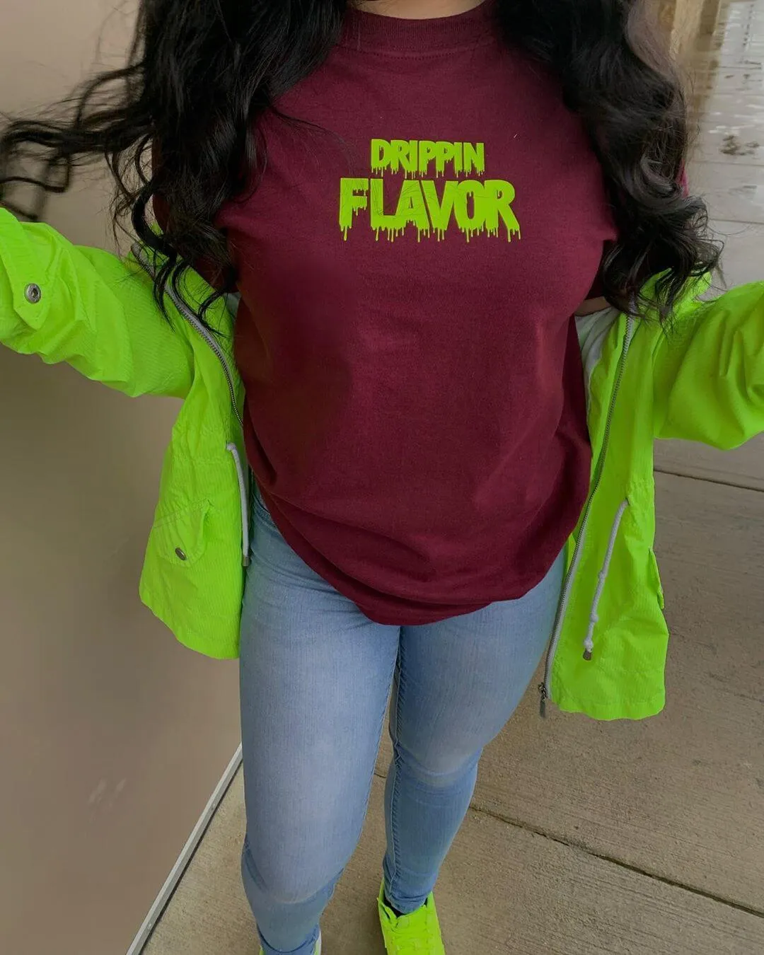 Neon Yellow Drippin Flavor | Maroon Tee