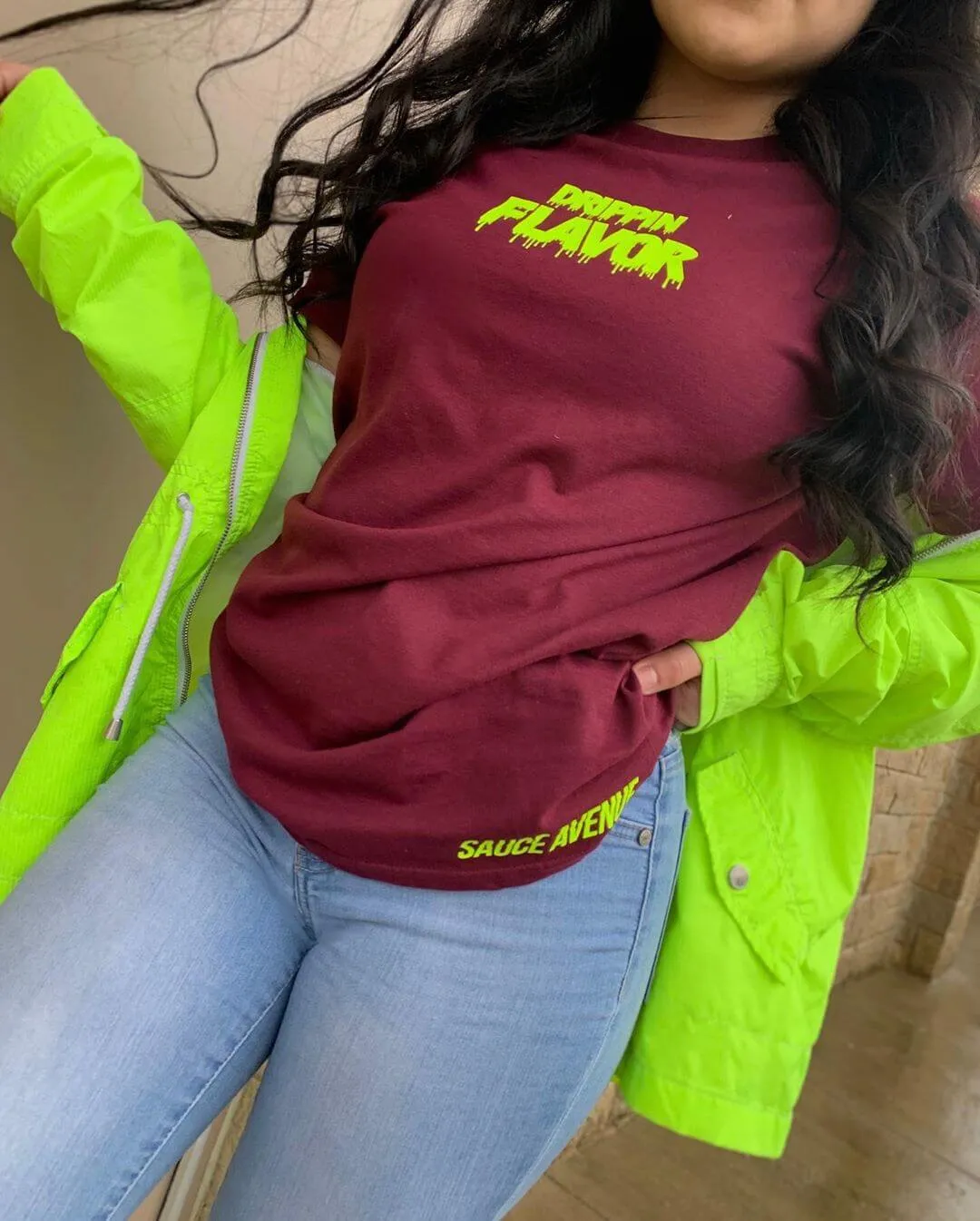Neon Yellow Drippin Flavor | Maroon Tee