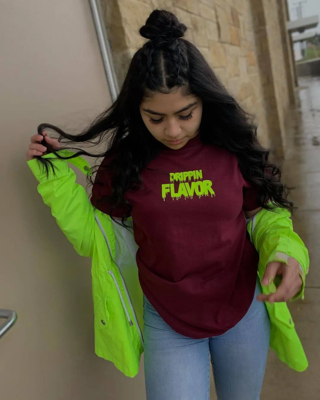 Neon Yellow Drippin Flavor | Maroon Tee