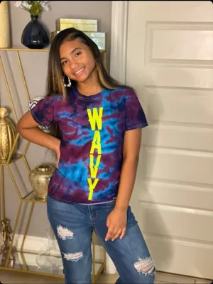 Neon Yellow Wavy (Vertical) Big | Purple Caribbean Tee