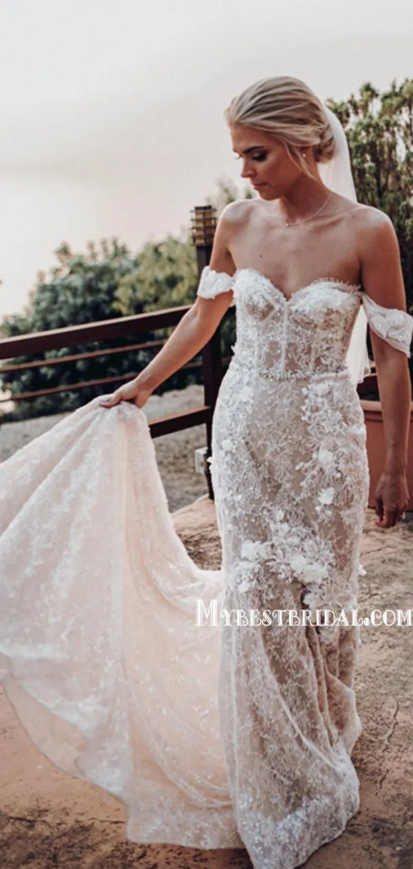 New Arrival Off-shoulder Mermaid Lace Beautiful Wedding Dresses. WDS0092