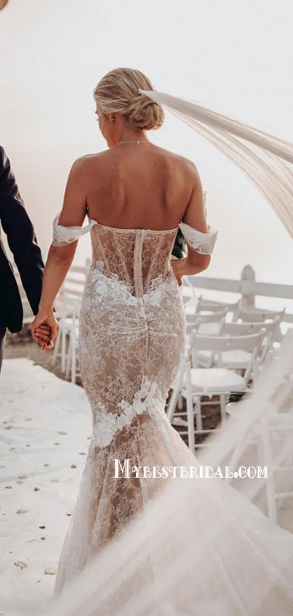 New Arrival Off-shoulder Mermaid Lace Beautiful Wedding Dresses. WDS0092