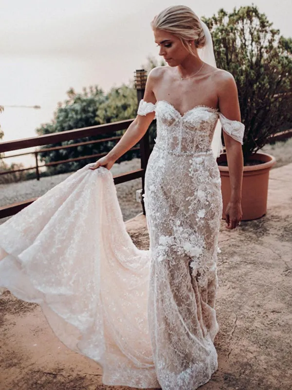 New Arrival Off-shoulder Mermaid Lace Beautiful Wedding Dresses. WDS0092