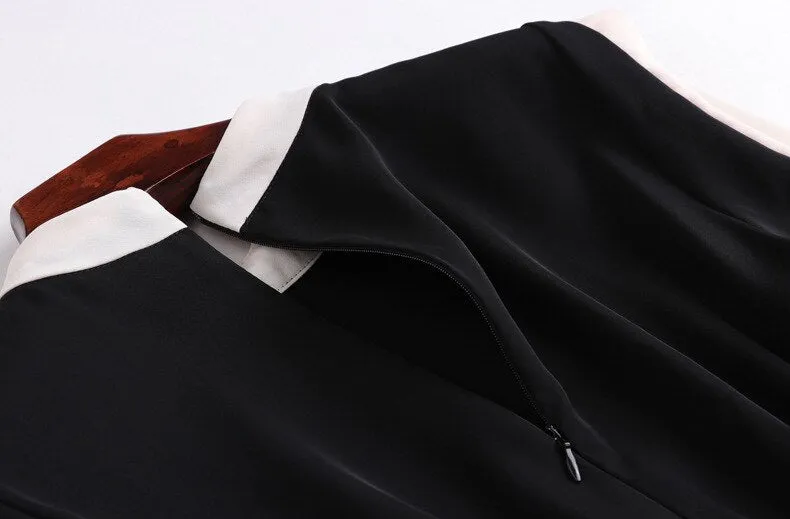 New classic contrast color slim dress round neck long sleeve
