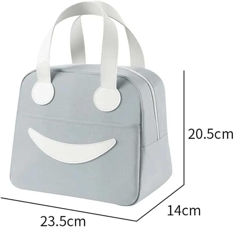 NEW Vikuces Lunch Bag for Women and Men, Insulated Lunch Box Cooler Tote Bags Thermal Bento Bags, Kids Reusable Smiley Lunch Boxes with Waterproof for Work, School, Travel and Picnic (Grey)