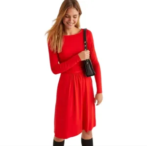 NWOT Boden Abigail Jersey Dress Post Box Red Viscose Banded Waist Size 6