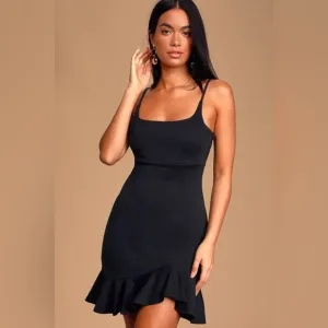 NWOT Lulus Heart Eyes Ruffled Bodycon Mini Dress in Black Size S