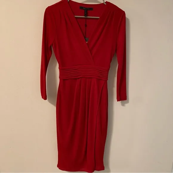 NWT BCBGMaxAzria Red Jenesis Mock Wrap Dress
