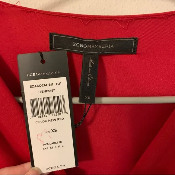 NWT BCBGMaxAzria Red Jenesis Mock Wrap Dress