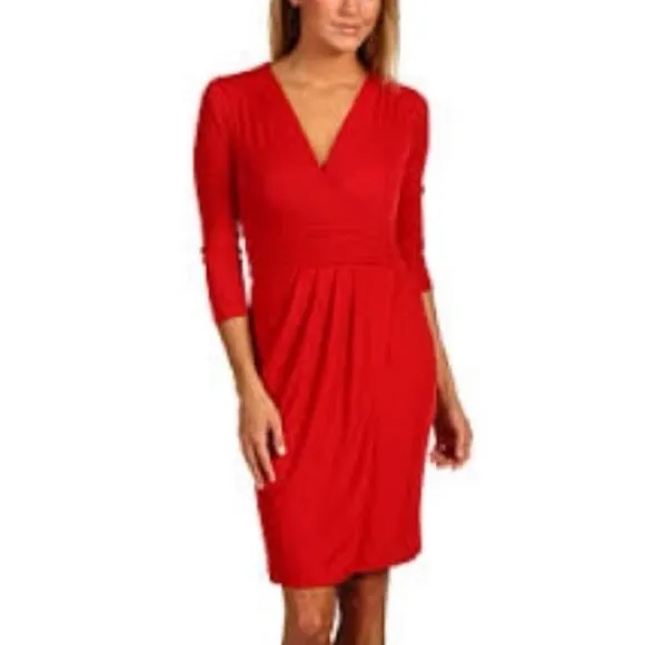 NWT BCBGMaxAzria Red Jenesis Mock Wrap Dress
