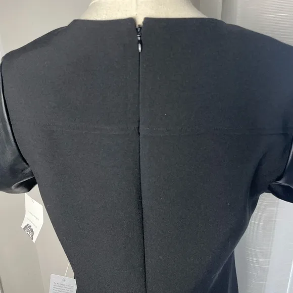 NWT Donna Morgan Black Shift Dress with Faux Leather Sleeves Size 10