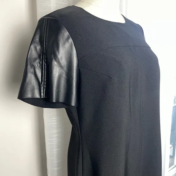 NWT Donna Morgan Black Shift Dress with Faux Leather Sleeves Size 10