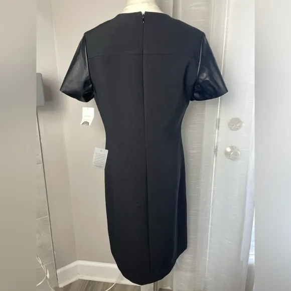 NWT Donna Morgan Black Shift Dress with Faux Leather Sleeves Size 10