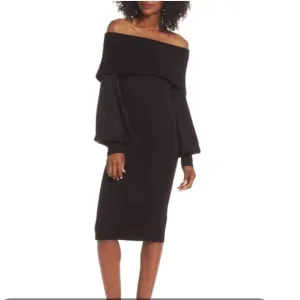 *NWT Eliza J Women Sweater Dress XL Black Knee Length Off the Shoulder Holiday