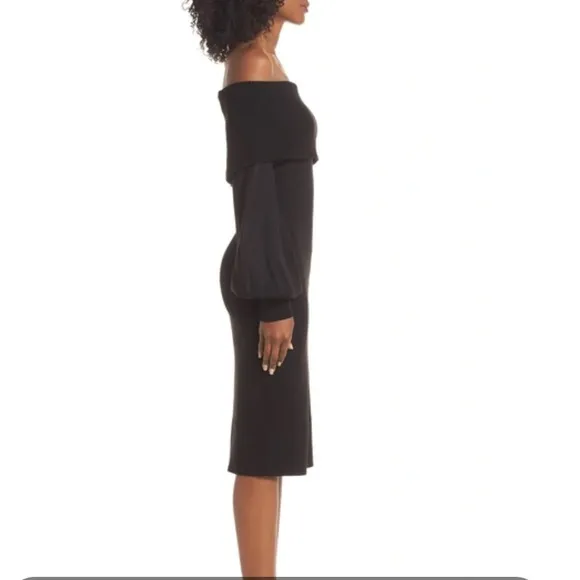 *NWT Eliza J Women Sweater Dress XL Black Knee Length Off the Shoulder Holiday