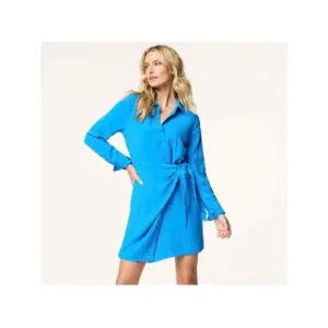 NWT Intempo Blue Short Sleeve Wrap Shirt Dress Medium