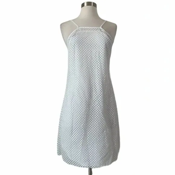 NWT NBD Revolve Sheer Lattice Grid Texture Overlay Mini Dress in White Sz. S