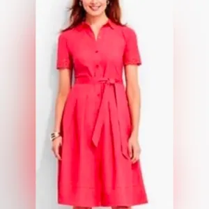 NWT Talbots Poplin Eyelet Collar Shirt Dress in Coral, size 10, Spring Easter