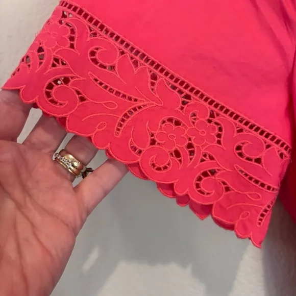 NWT Talbots Poplin Eyelet Collar Shirt Dress in Coral, size 10, Spring Easter