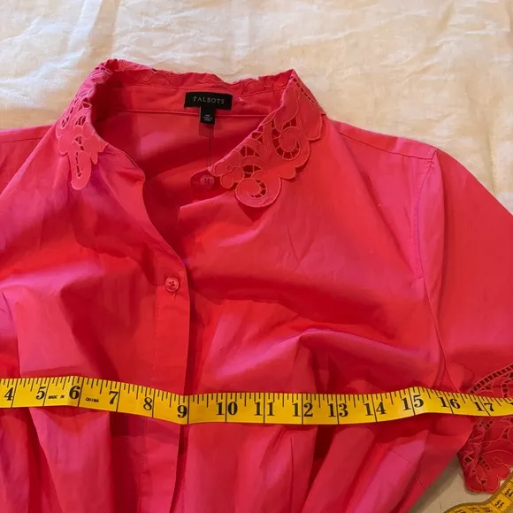 NWT Talbots Poplin Eyelet Collar Shirt Dress in Coral, size 10, Spring Easter