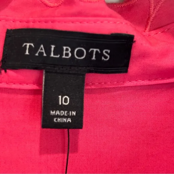 NWT Talbots Poplin Eyelet Collar Shirt Dress in Coral, size 10, Spring Easter