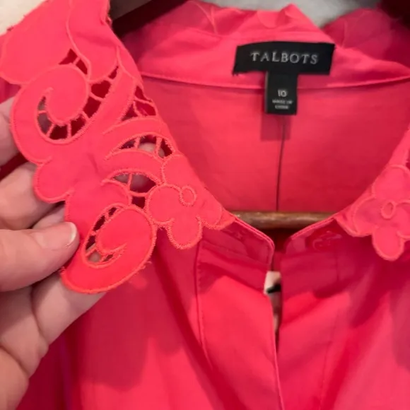 NWT Talbots Poplin Eyelet Collar Shirt Dress in Coral, size 10, Spring Easter