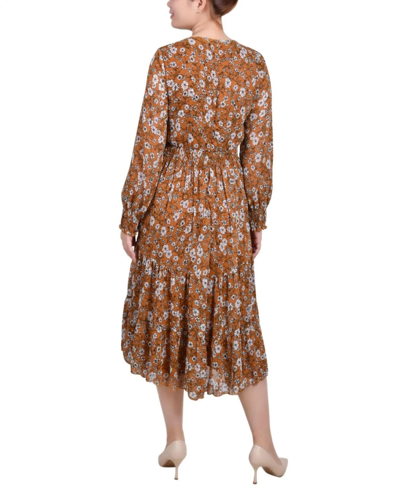 Ny Collection Womens Petites Chiffon Floral Midi Dress PCCD0477