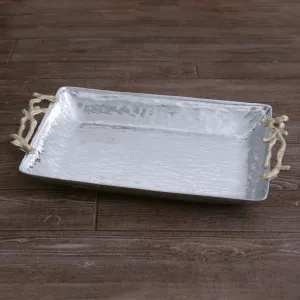 Ocean Coral Rectangular Platter with Gold Handles