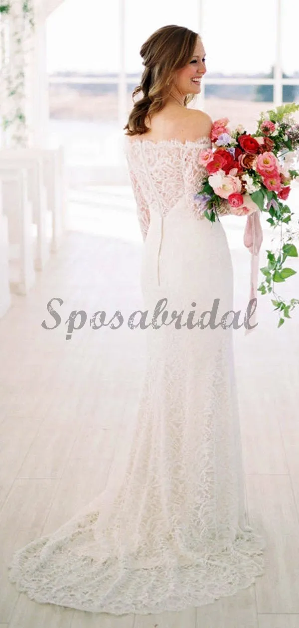 Off Shoulder Long Sleeve Lace Charming Wedding Dresses WD0363