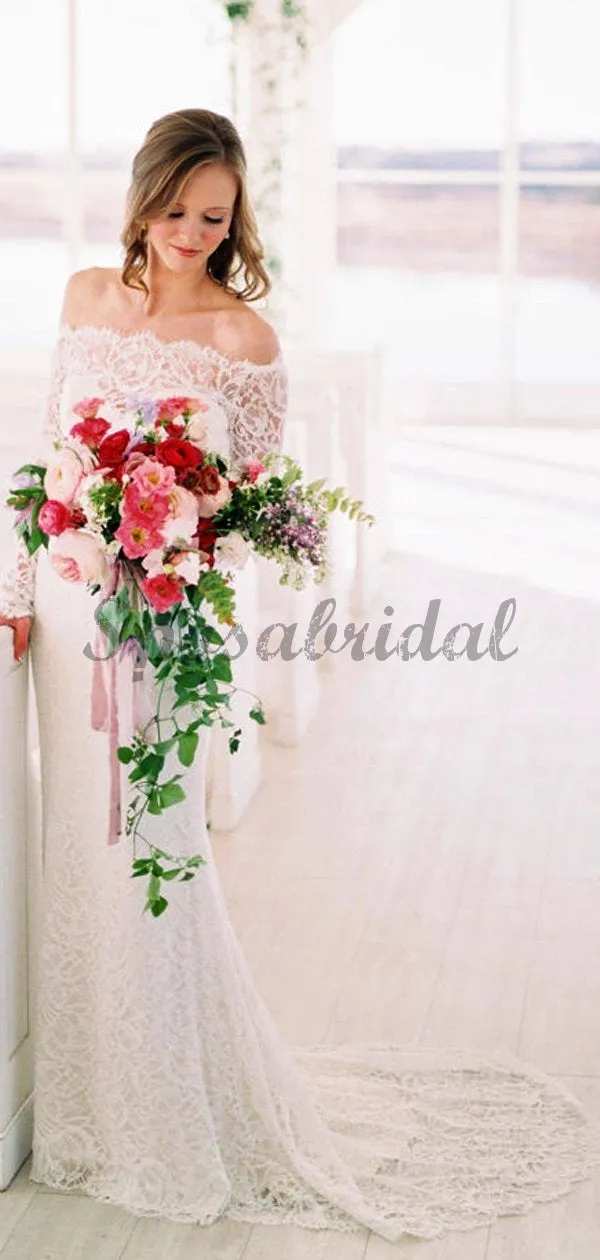 Off Shoulder Long Sleeve Lace Charming Wedding Dresses WD0363