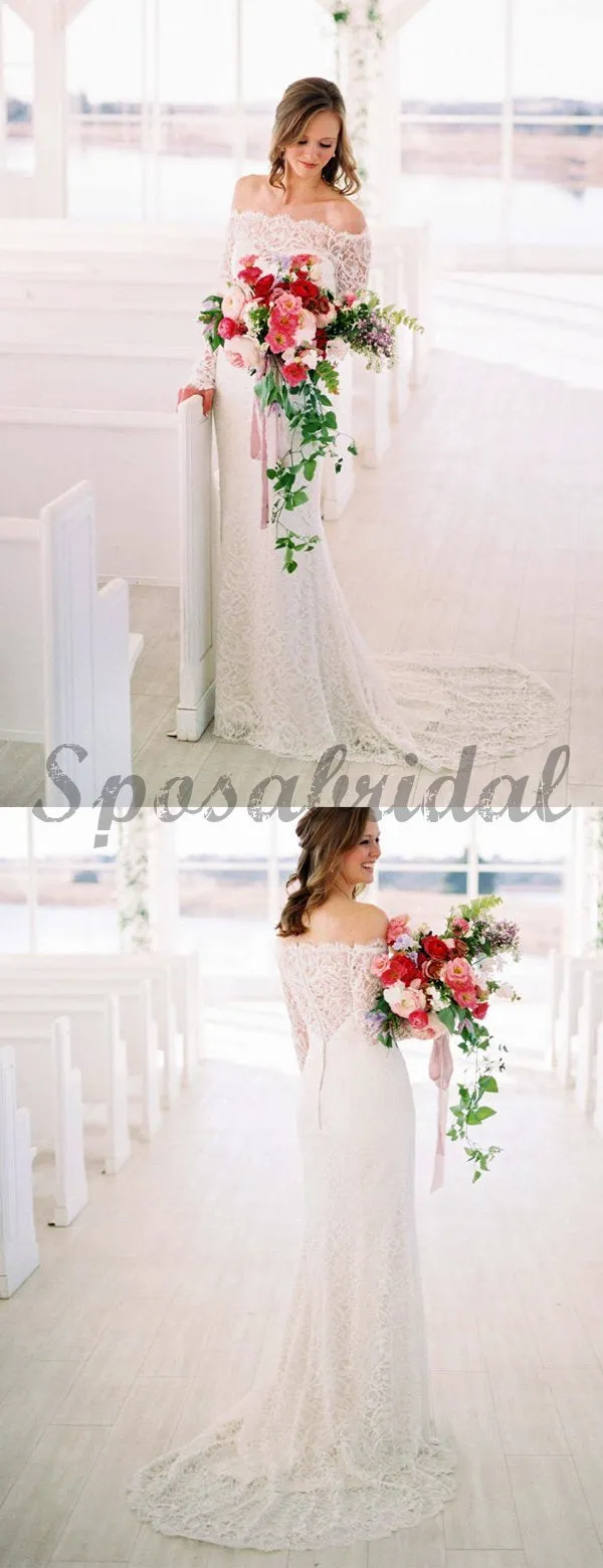 Off Shoulder Long Sleeve Lace Charming Wedding Dresses WD0363